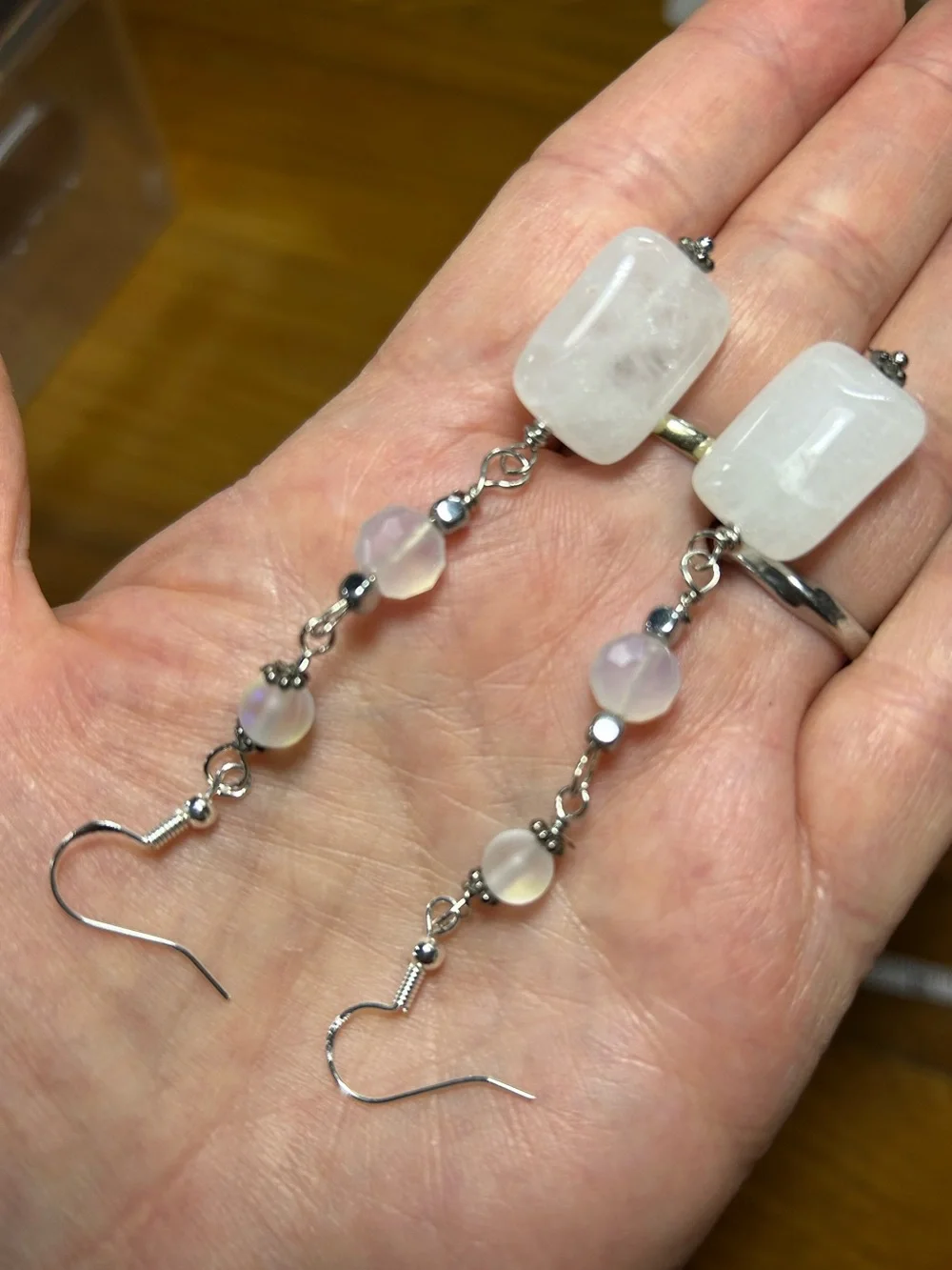 3/$25 White Selenite Stone Drop Earrings